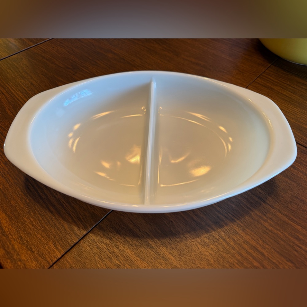 Vintage Pyrex White Divided Oval Serving Dish